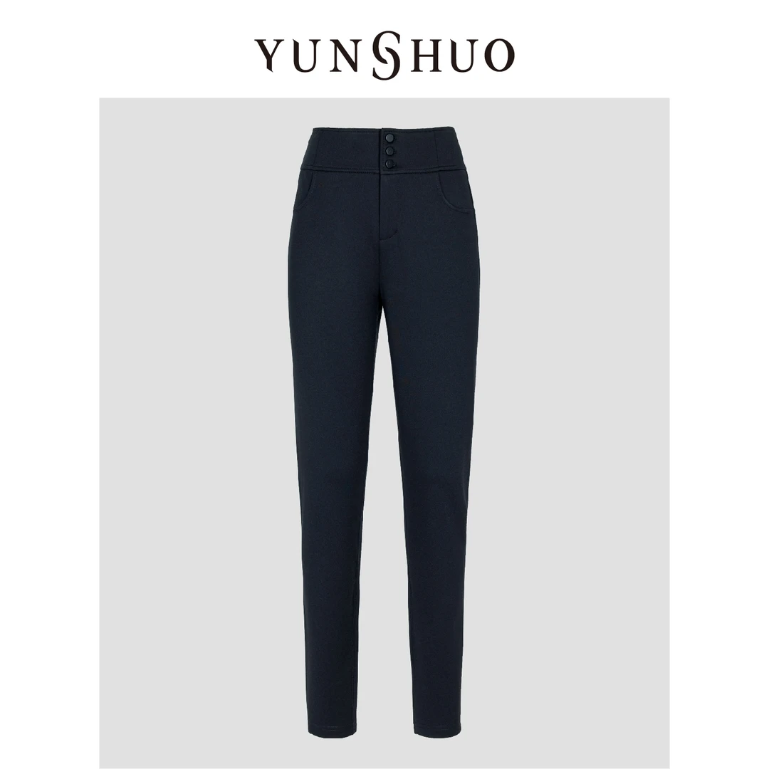 YUNSHUO允硕秋冬新品黑色高腰女百搭修身显瘦铅笔裤小脚裤198006