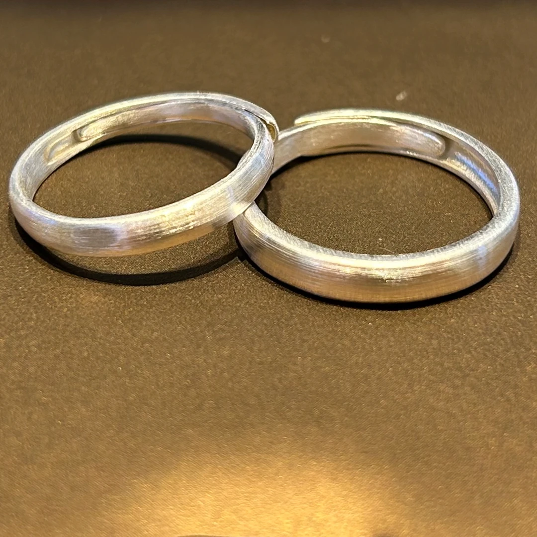 足银银制品 纯银999情侣对戒手工时尚复古简约素圈古法光面素款