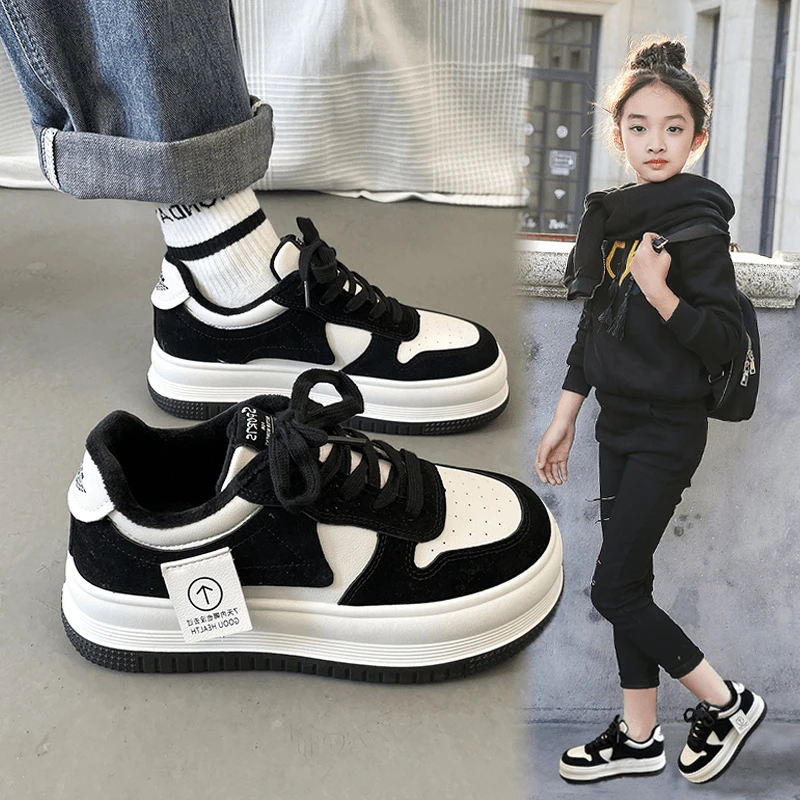 ABC女童鞋2024新款秋冬中大童运动鞋加绒儿童板鞋老爹鞋小女孩鞋