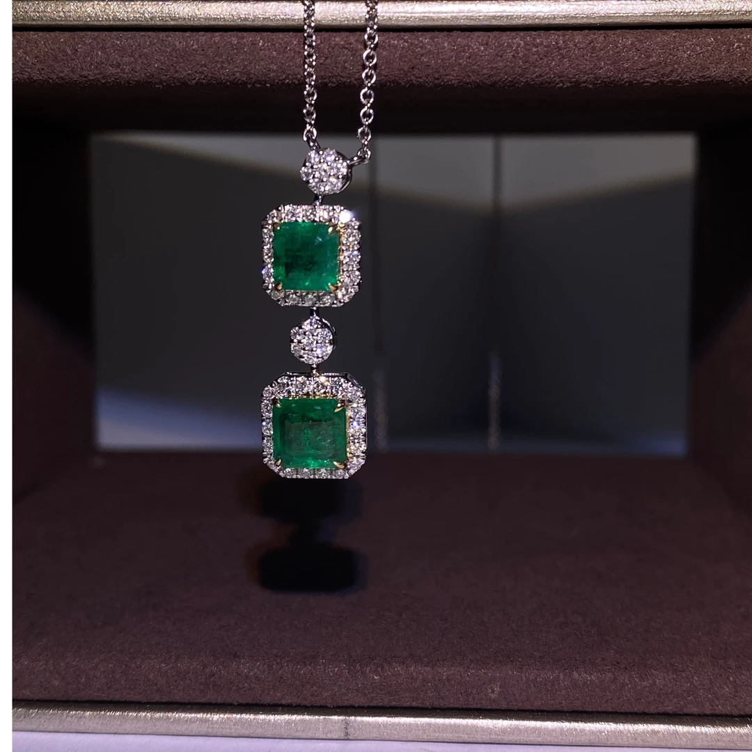 祖母绿 双子星项链 祖母绿项链