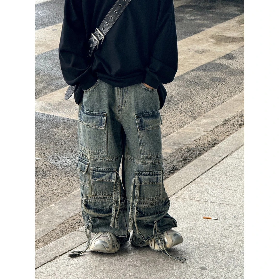 THE LUHAN【重工牛仔】秋季宽松休闲百搭直筒潮流中大童牛仔长裤