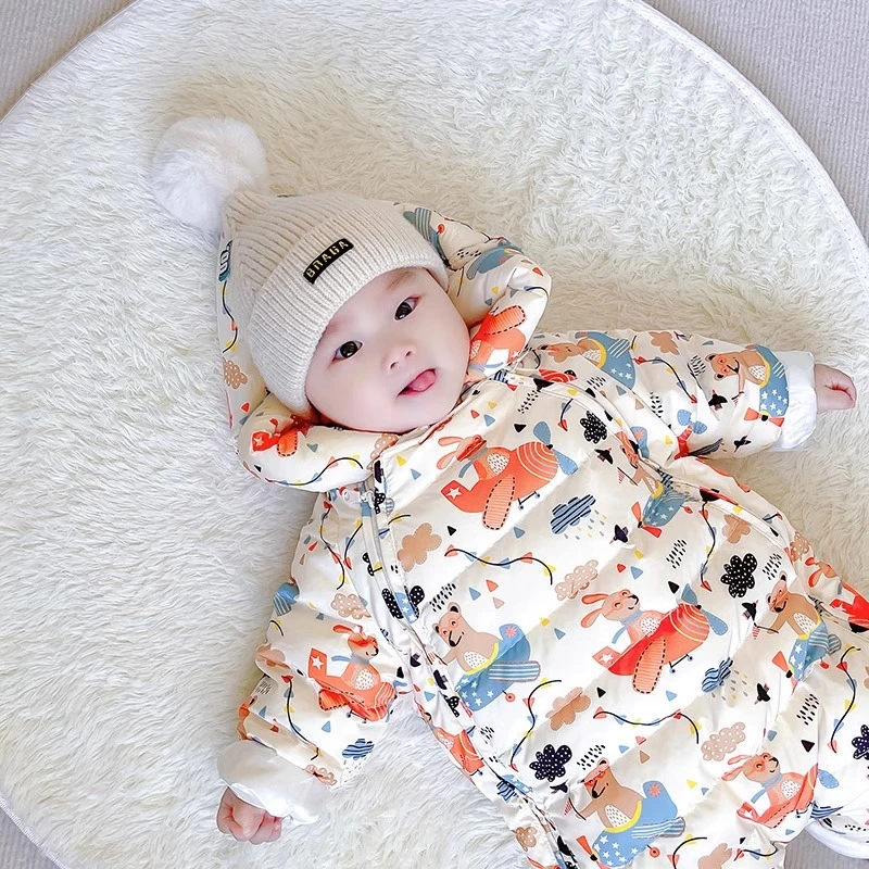 睿崽婴儿连体羽绒服冬季男女宝宝加厚保暖外出哈衣婴幼儿爬服冬装