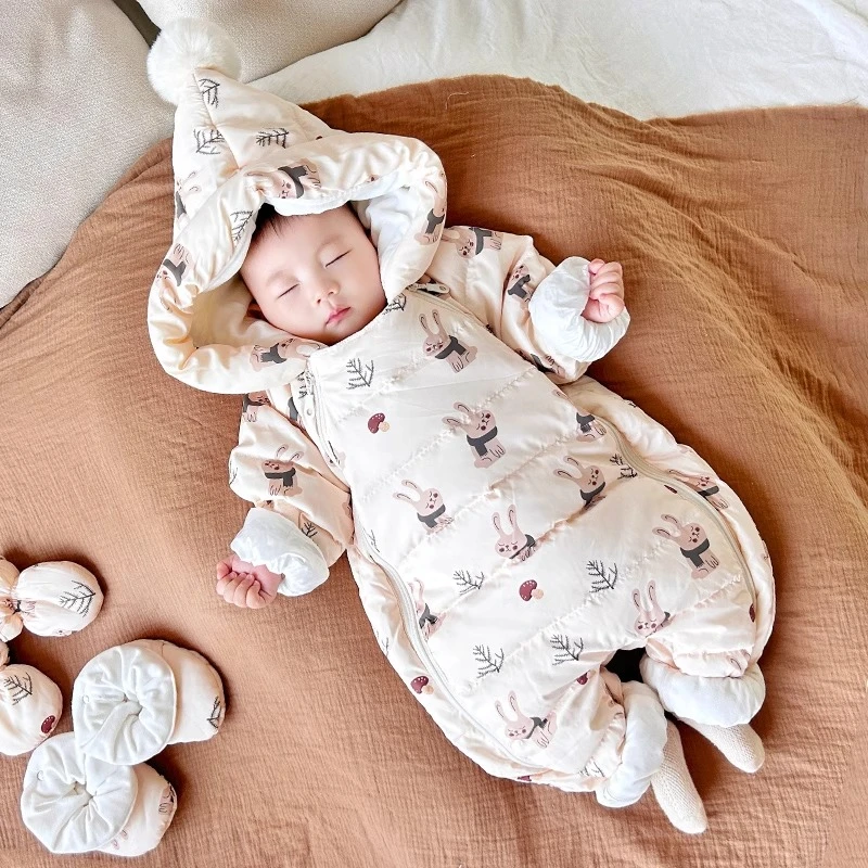 睿崽婴儿连体羽绒服冬季新生婴幼儿连体衣外出服男女宝宝哈衣抱服