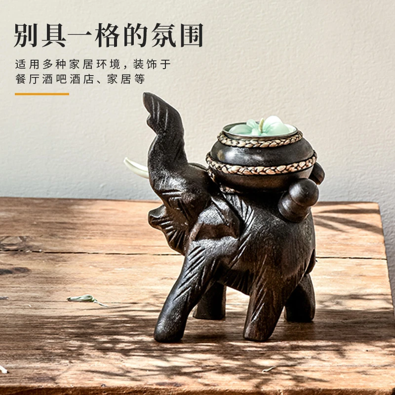 泰古牛牛华仔亲荐东南亚手工实木大象烛台摆件复古创意家居摆件