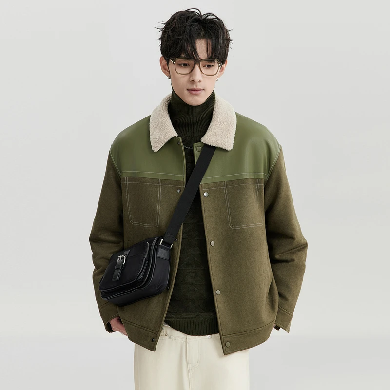 DL冬季新款加厚加棉保暖棉服夹克毛领撞色拼接外套G351715