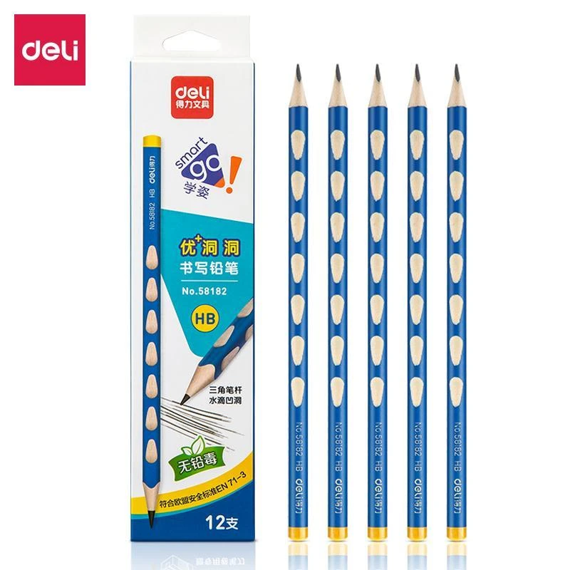 Deli/得力三角洞洞笔小学生矫姿洞洞铅笔学生用三角杆练字铅笔