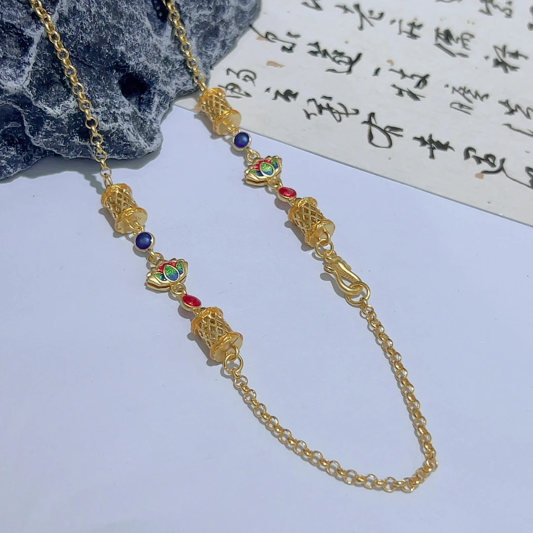 链子925银 好事莲莲国风设计项链足银时尚金色