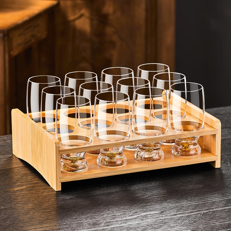 高档小号啤酒杯迷你家用网红玻璃白酒杯100ml创意冷饮杯金箔酒杯