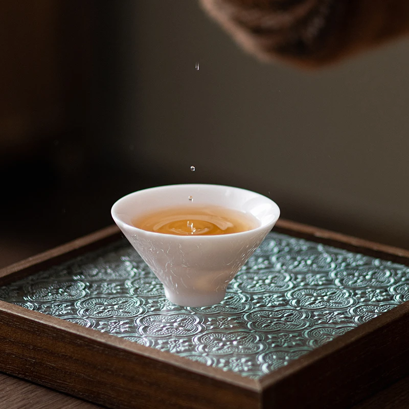 @@粉色祥云斗笠杯陶瓷茶杯主人杯茶杯家用中式茶具杯子水杯0441