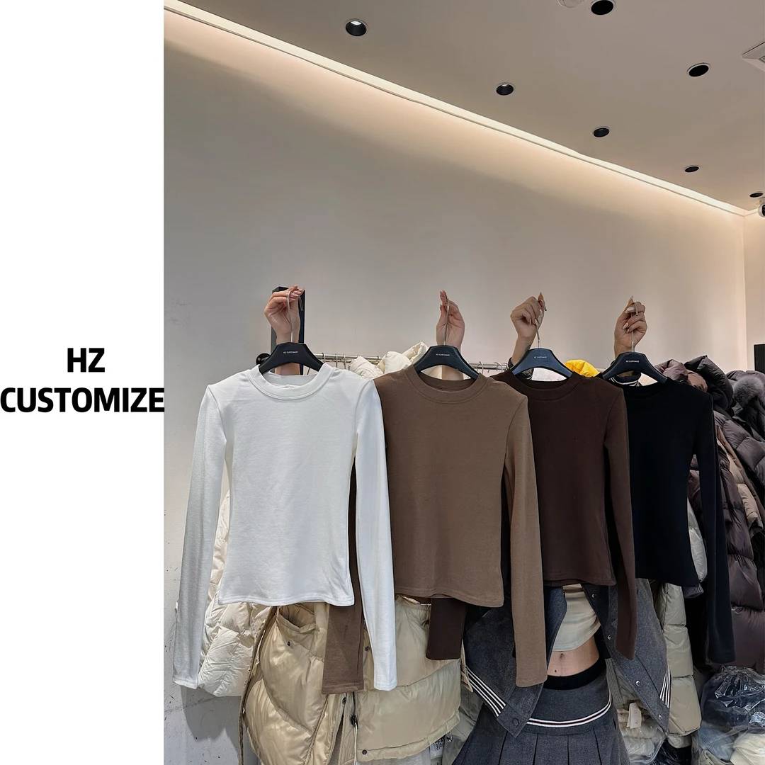 惠惠子甄选【加绒经典圆领上衣】时尚百搭气质显瘦修身长袖上衣