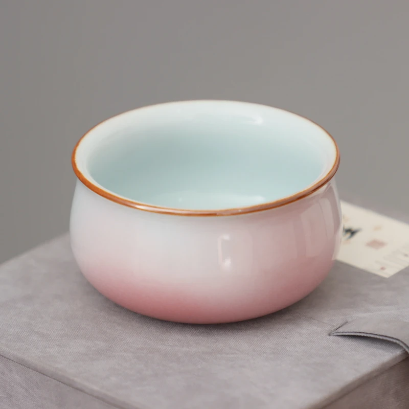 钧窑王彪手作中式宝石釉茶道茶具钧瓷功夫茶杯月白粉青炉式主人杯