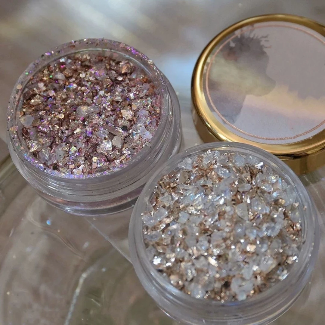 MS美甲美美原创美甲素材人鱼泪如梦如幻的混合美甲亮片碎石素材