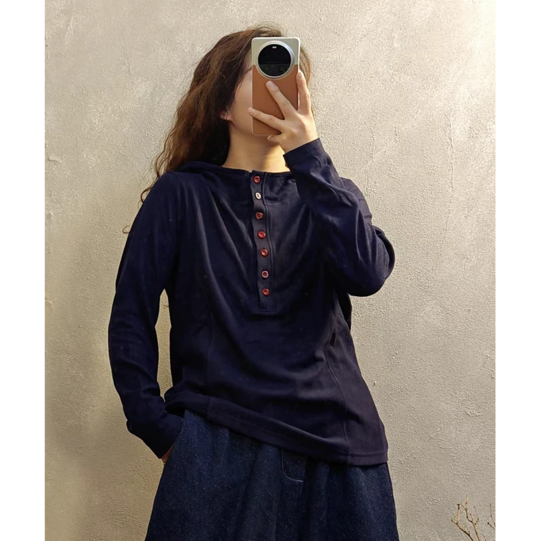 秋款高品质双面德绒排扣春秋显瘦时尚休闲百搭连帽打底衫