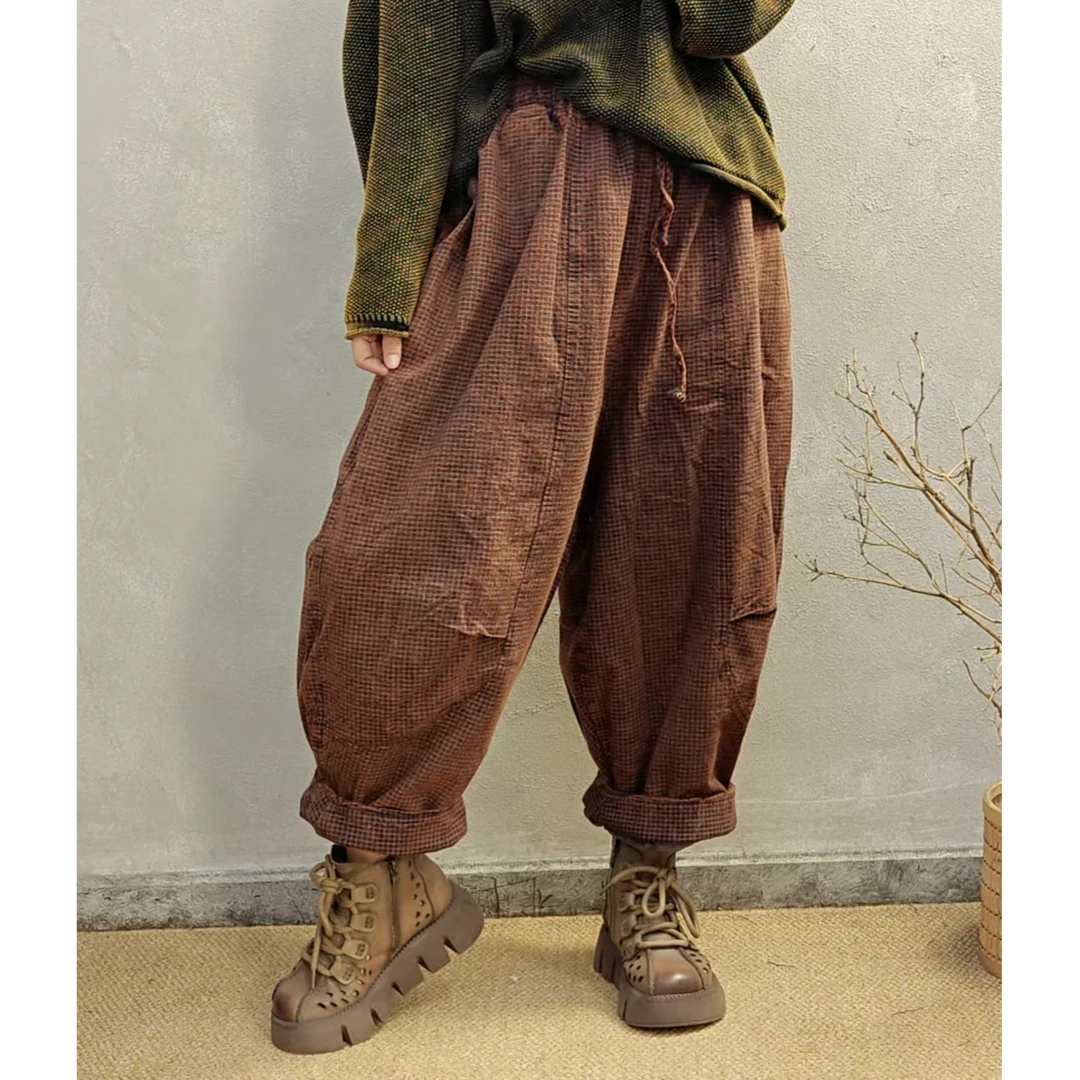 秋冬季新款加棉复古老粗布炒色做旧拼块宽松棉裤