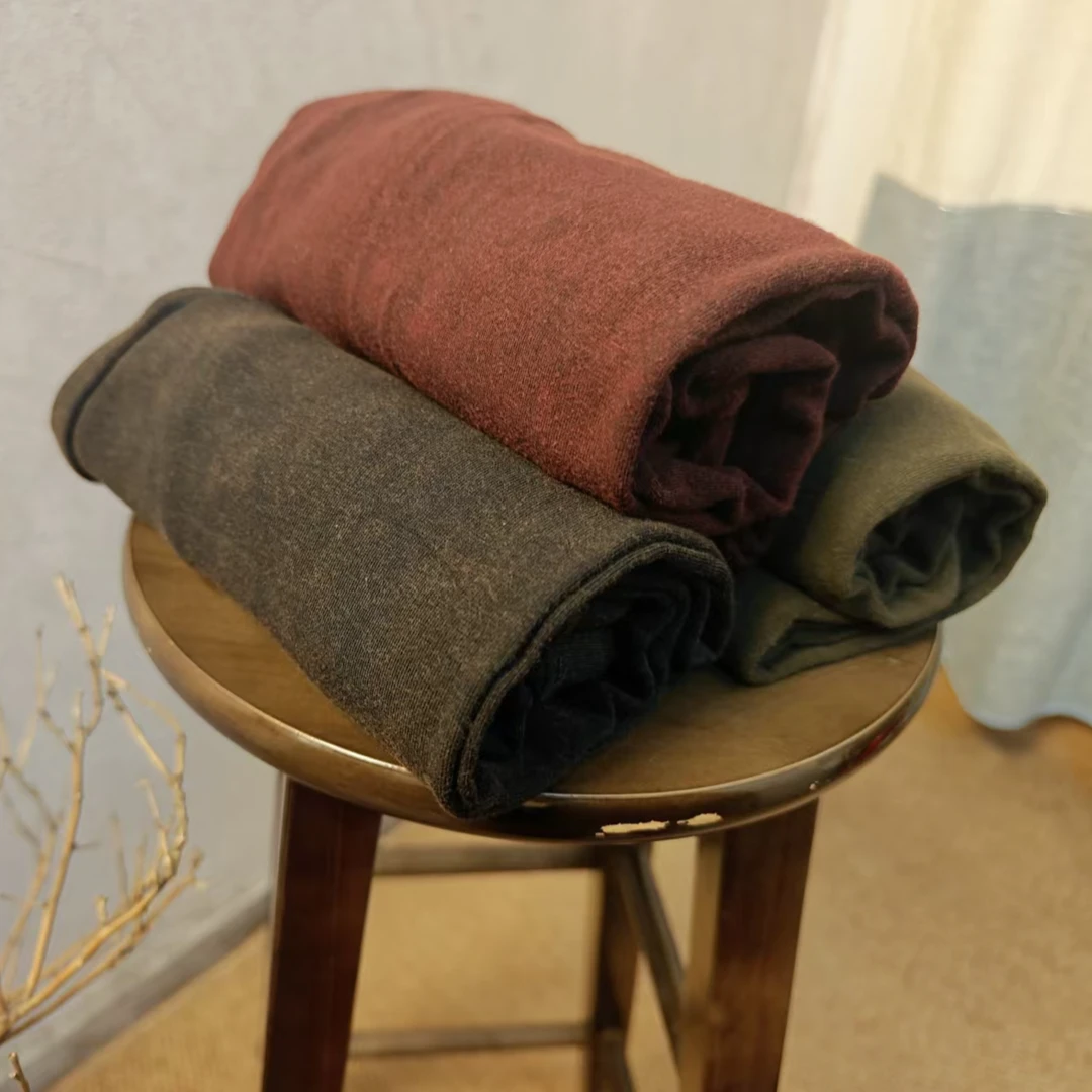 冬季新款炒色做旧磨毛纯棉打底裤纯色保暖