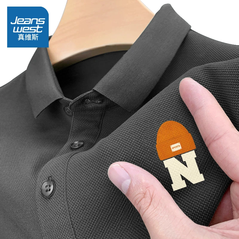 真维斯polo衫男短袖美式潮牌字母印花半袖夏季大码宽松翻领T恤衫