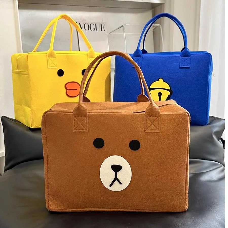 大容量卡通旅行包手提包行李包拉链款女包出差旅行毛毡包收纳便携