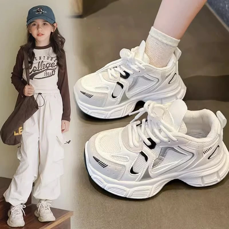 ABC女童网面老爹鞋2025春秋季儿童鞋透气软底运动鞋中大童休闲鞋