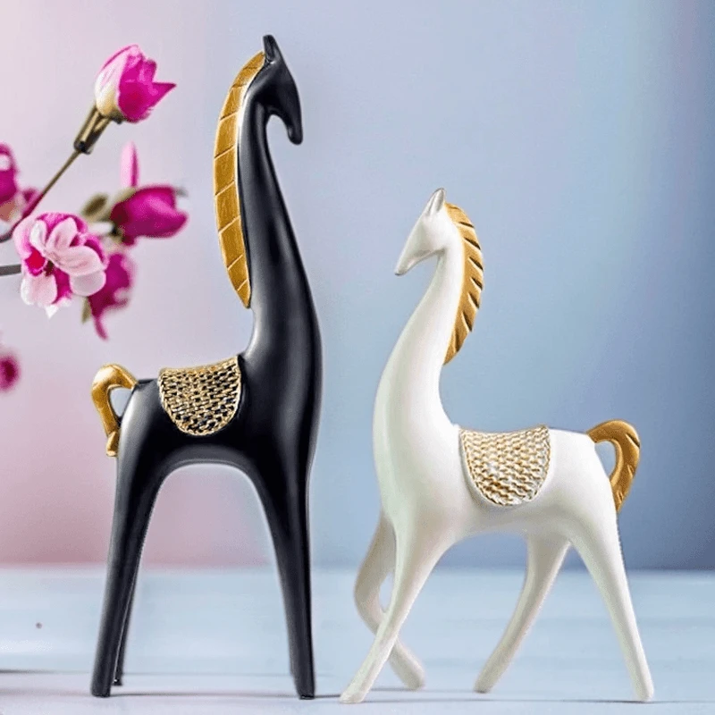 轻奢创意中式情侣马家居客厅酒柜装饰品玄关电视柜现代轻奢工艺品