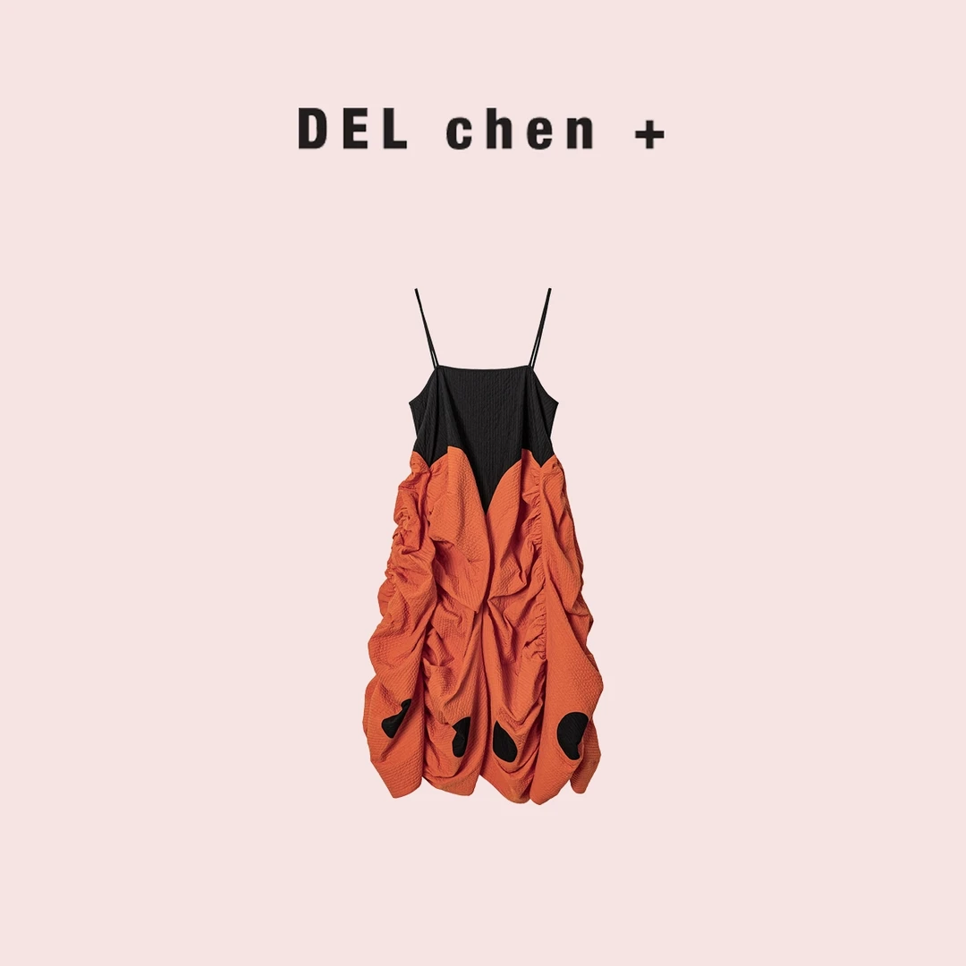 DELCHEN+ 2025SS 橘子汽水夏日褶皱吊带裙 DC+DY7997