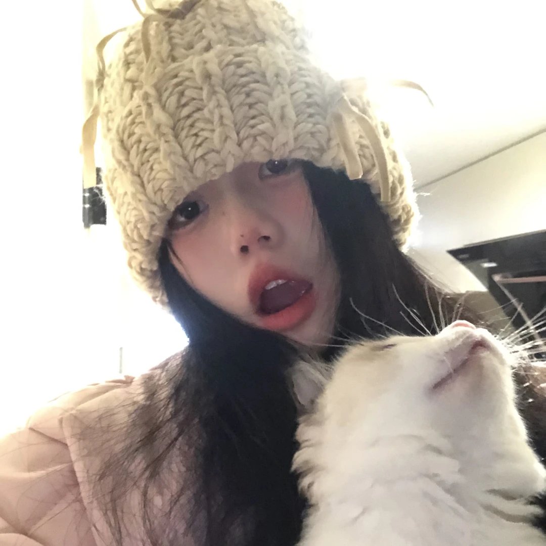 蝴蝶结针织帽女秋冬包头保暖毛线帽子显脸小堆堆帽加厚百搭冷帽潮