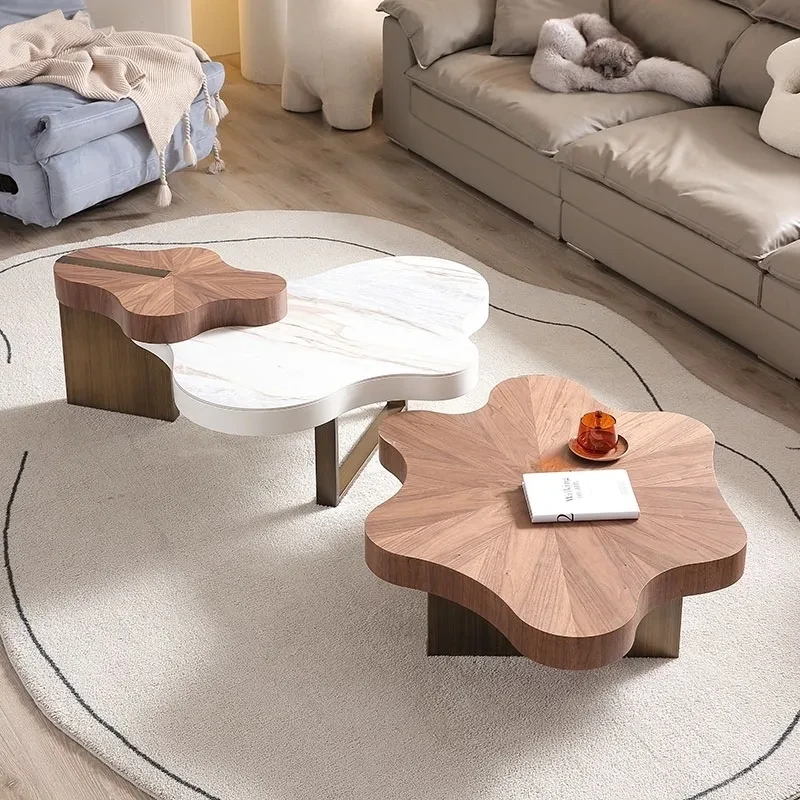 奶油风云朵实木茶几不规则意式客厅创意网红家用现代异形个性茶桌