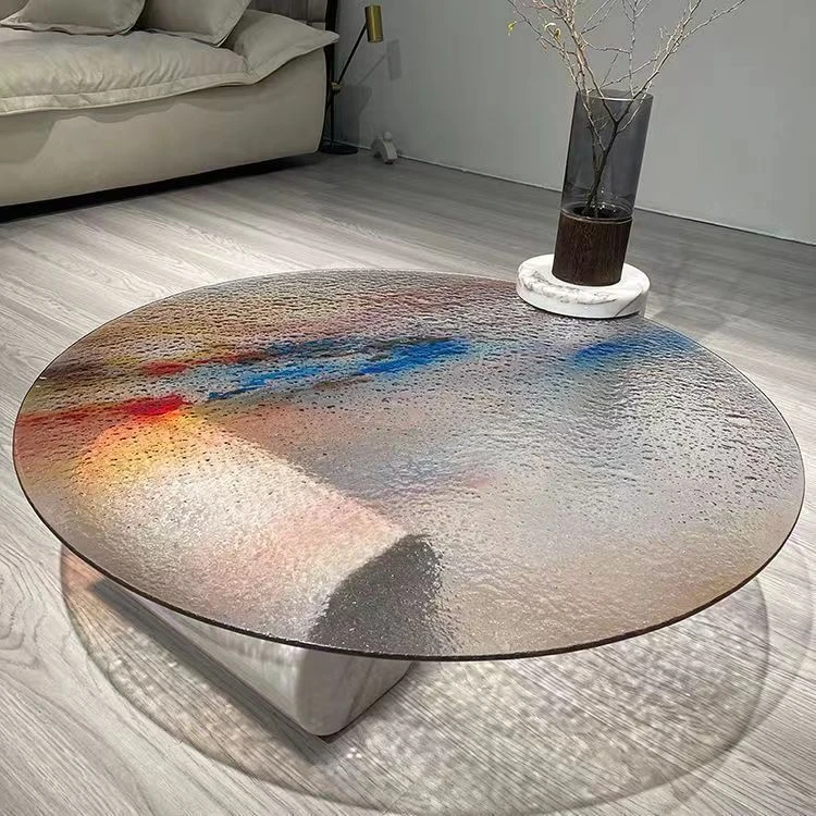 意式极简玻璃轻奢云朵家用大理石茶几现代简约圆形云朵水波纹茶几