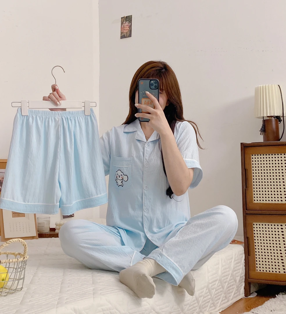 【拍一发三】春夏新款舒适透气睡衣女卡通印花三件套薄款夏天家居服