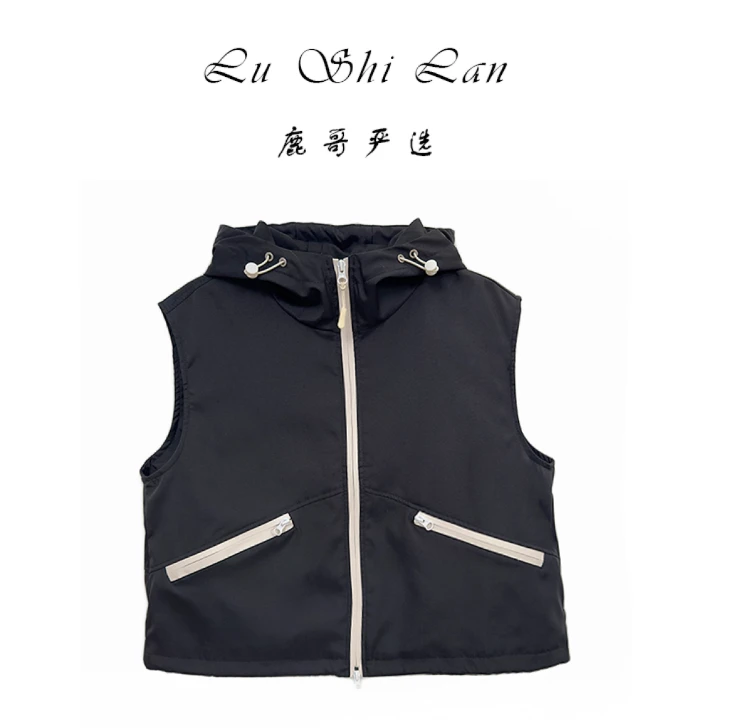 新款春夏休闲连帽冲锋马甲女设计感宽松无袖外套