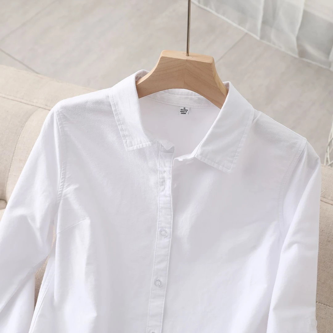 春秋新款韩版简约纯棉牛津纺衬衣女长袖百搭职业打底休闲白衬衫女