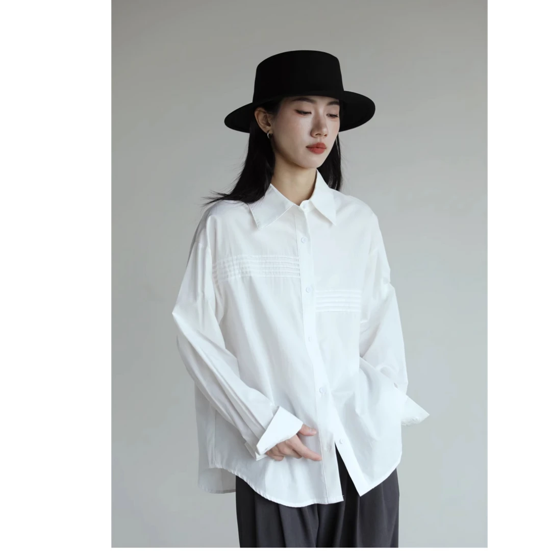 宽松气质长袖衬衫女设计感车线时尚早秋百搭显瘦上衣服简约小众