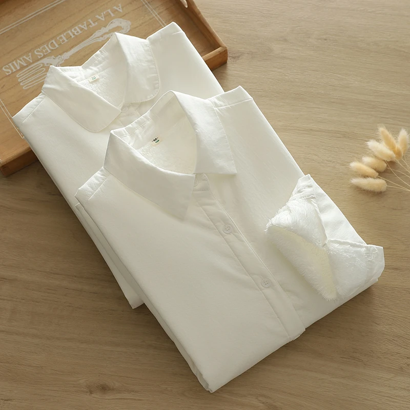 法式质感加绒加厚白衬衫秋冬新款内搭小个子衬衣气质长袖上衣外套