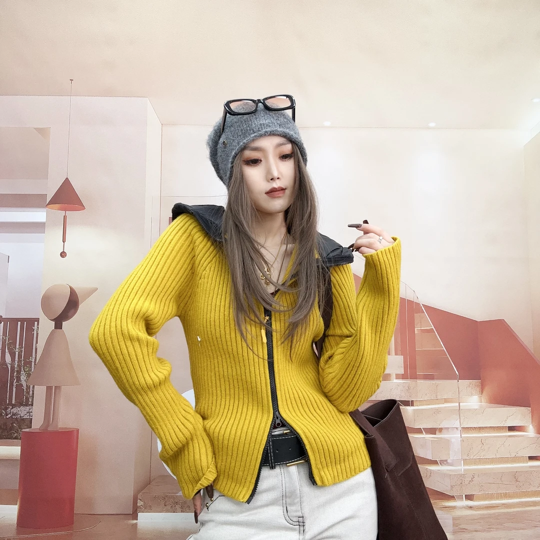 《嘉怡推荐》断色福利双拉链连帽毛衣外套