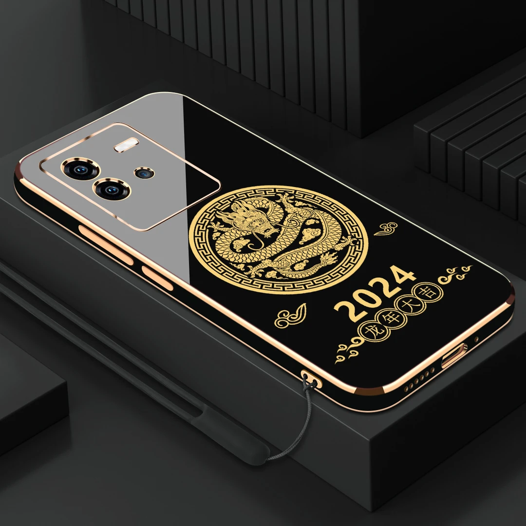 电镀2024龙年适用vivoiqooneo6se手机壳防摔硅胶保护壳直边手机套