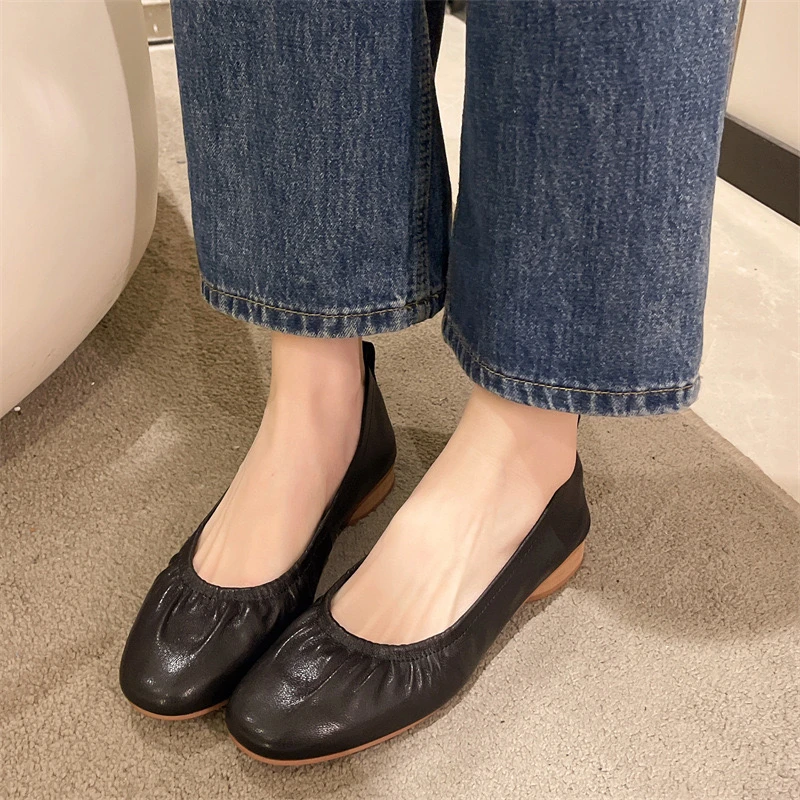 中跟百搭上班复古高跟鞋圆头休闲软底真皮软皮一脚蹬玛丽珍皮鞋