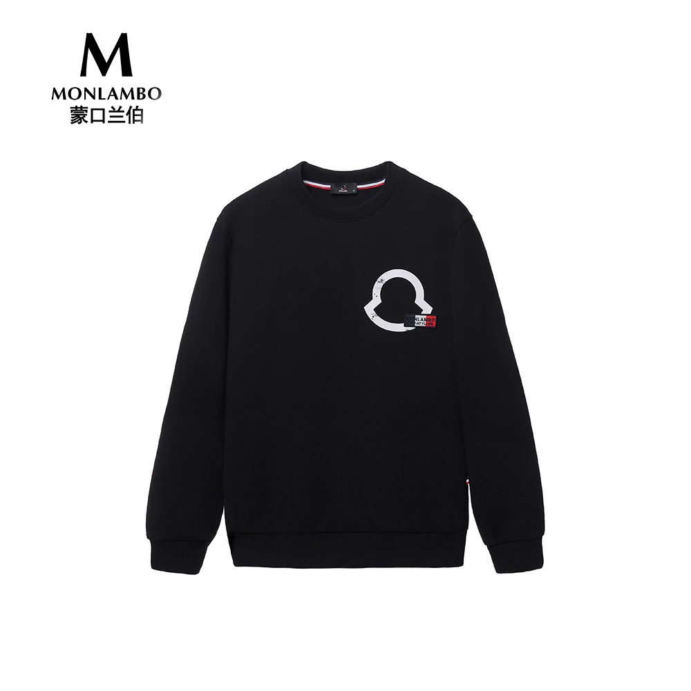 MONLAMBO秋冬新款男士时尚休闲潮流百搭圆领加厚印花刺绣情侣卫衣