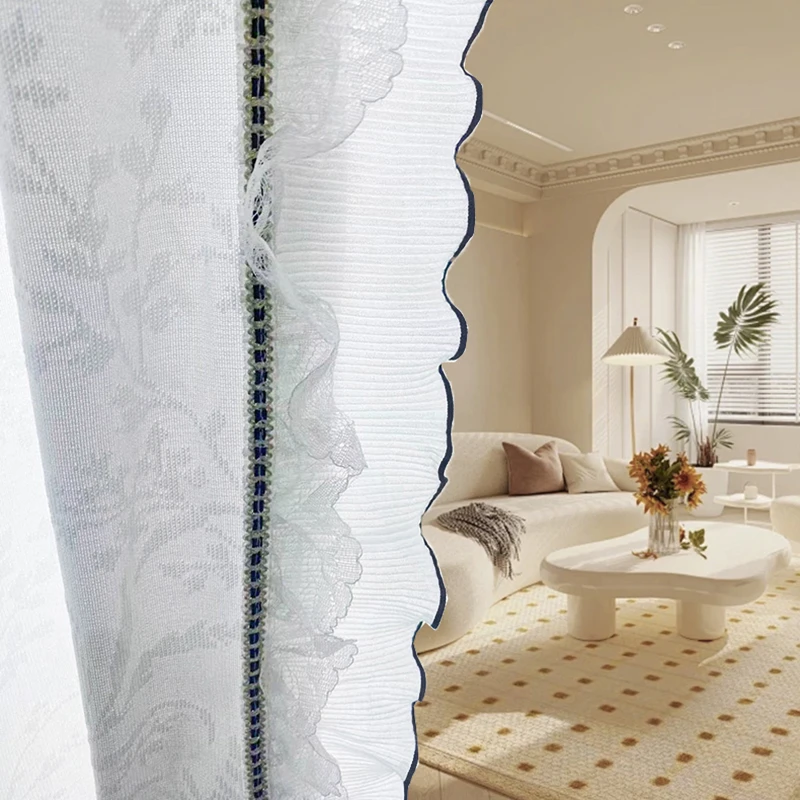 法式纱帘透光不透人田园风阳台窗纱客厅窗帘浪漫蕾丝白纱复古一层