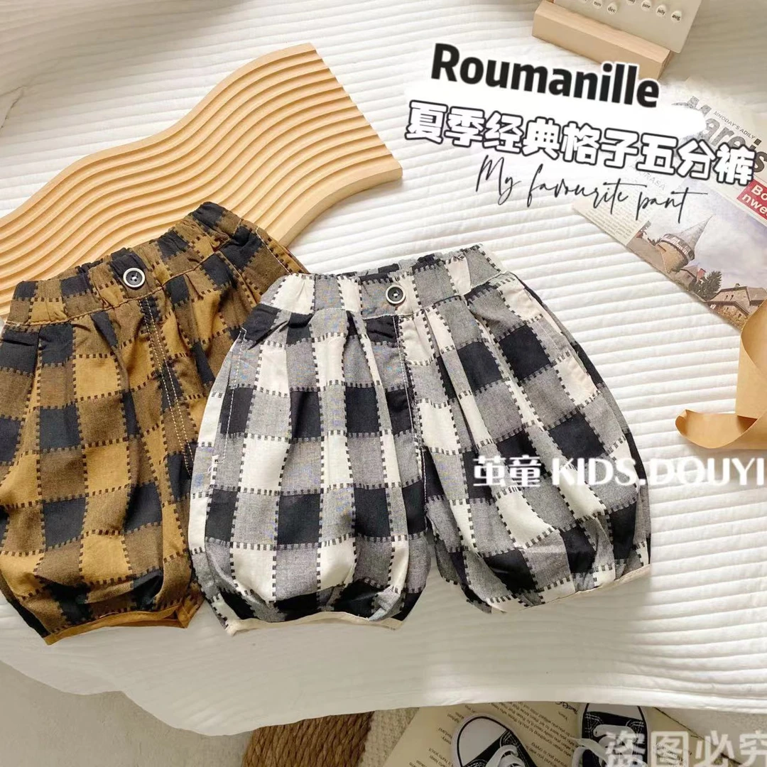 【麦麦妈】X087小童韩版格子灯笼五分裤夏季宽松百搭裤子休闲潮