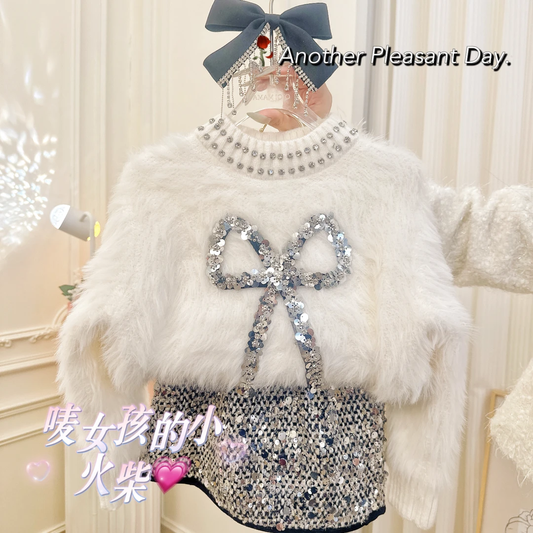 【小火柴】女童精致女孩儿童加厚韩版秋小香毛衣套装Q0412+Q0393