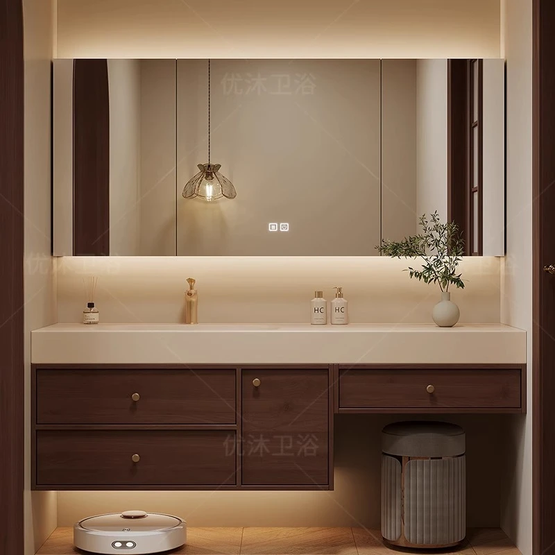 中古岩板浴室柜化妆洗漱台一体盆卫生间洗脸台池洗手盆柜组合定制