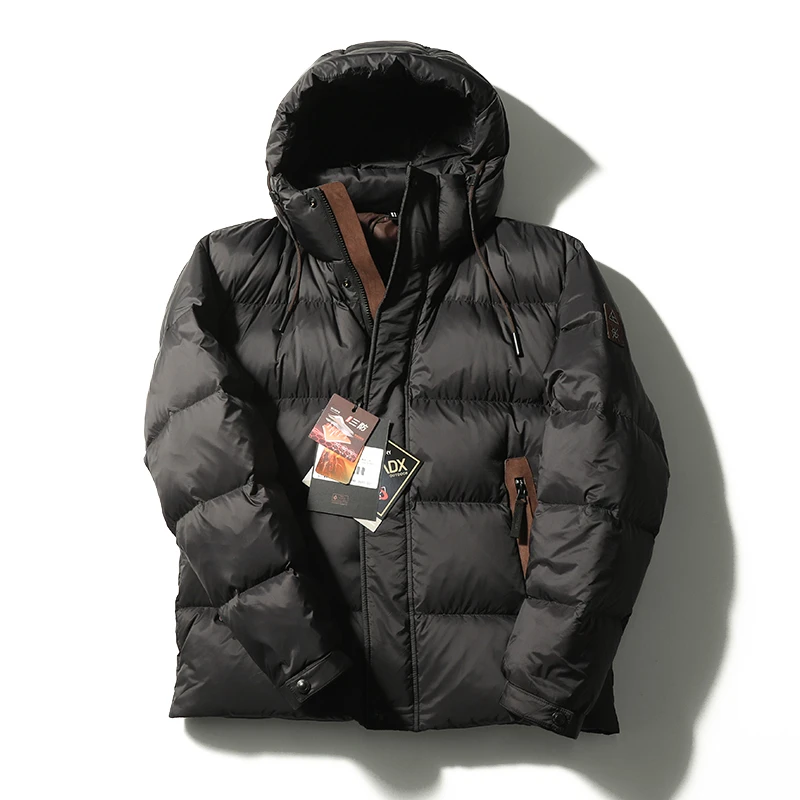 高强蓄热男士黑色冬季户外保暖时尚连帽羽绒服外套-238