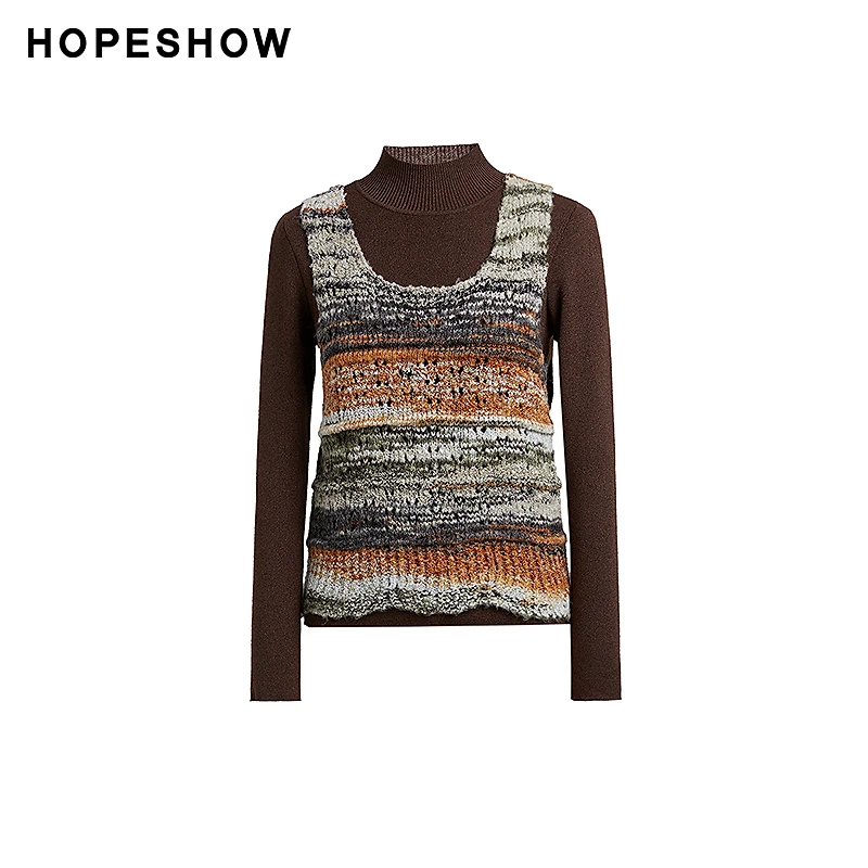 红袖冬季新款女装 肌理感圆领套头两件套针织衫89623420112