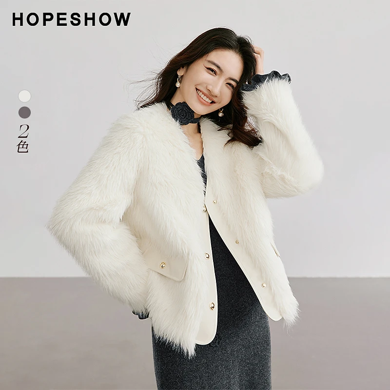 红袖冬季新款女装 小落肩四合扣V领外套90124360403