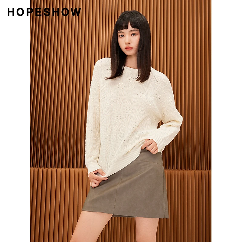 红袖冬季新款女装 镂空绞花圆领套头针织衫89123380109