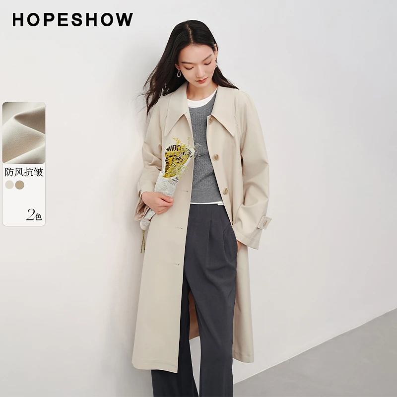 红袖春季2024新款女装 直身插肩单排扣翻领长风衣90124050701