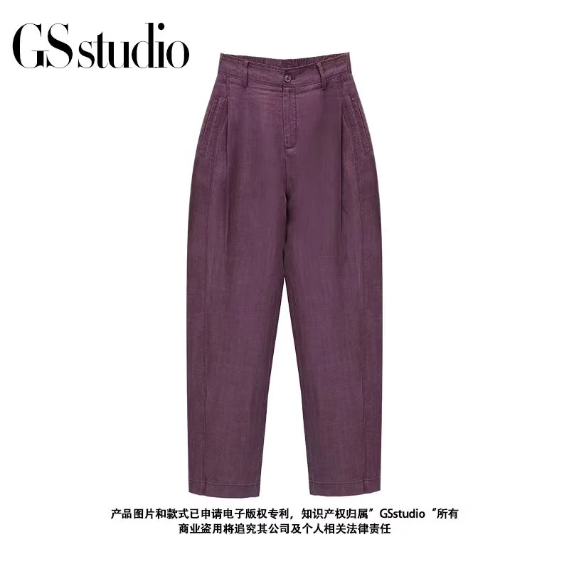 法国雨露亚麻弯阔腿刀裤吸湿散热不挑腿型透气显瘦高腰舒适-24743