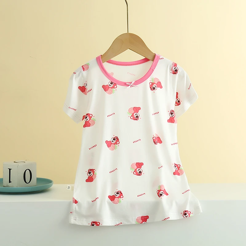 儿童睡裙女童睡衣裙夏季薄款透气短袖卡通公主风中大童家居服睡袍