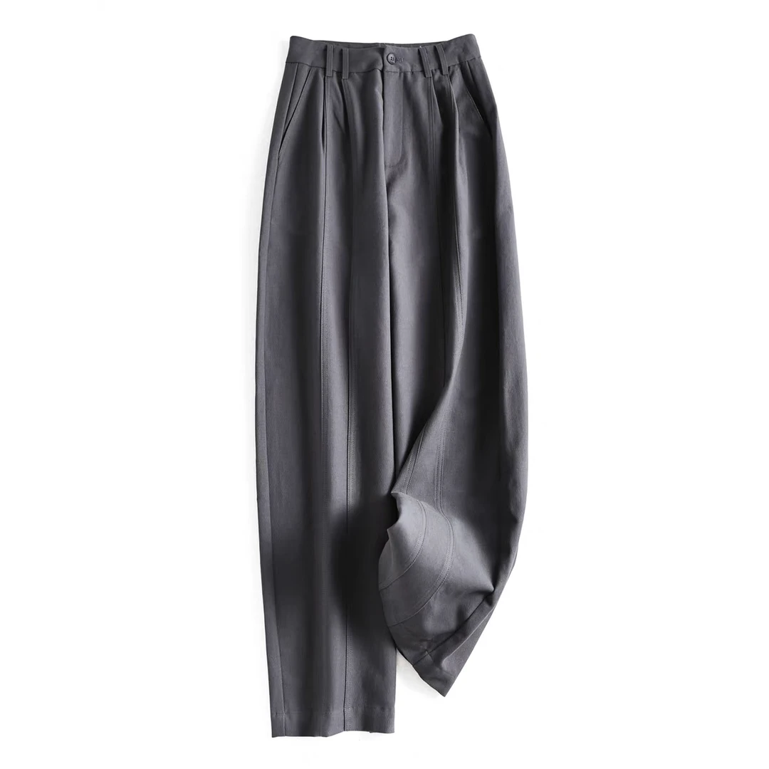 春夏新款高级灰镰刀括弧行高腰西装裤灰色百搭直筒裤阔腿裤夏季