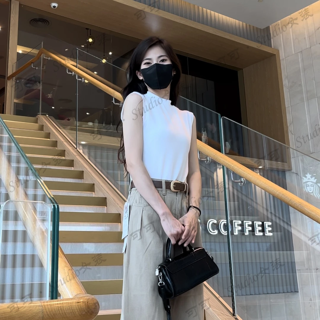 半高领圆领无袖上衣女夏季显瘦韩版百搭修身短款纯色套头背心T恤