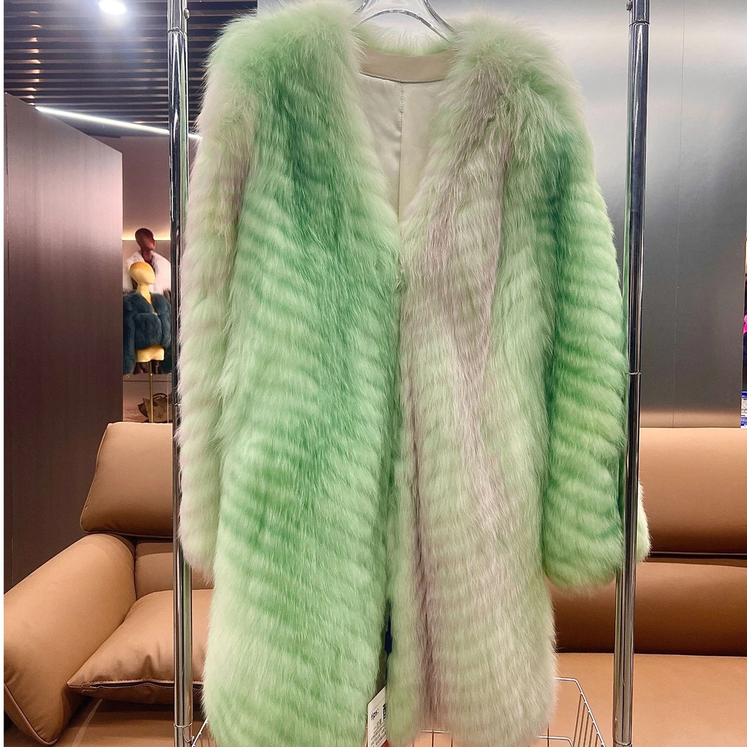 【孤品特价】传统嵌革工艺渐变狐狸毛皮草外套-vivian100-196 瑶瑶